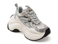 Pantofi sport BASLS argintii, A666, din material textil - 1