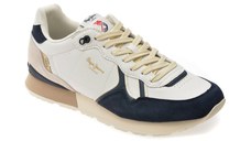 Pantofi sport PEPE JEANS albi, BRIT IVY, din piele ecologica