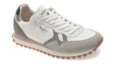 Pantofi sport PEPE JEANS albi, BRIT-ON MASTER, din material textil