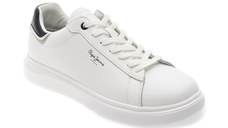 Pantofi sport PEPE JEANS albi, EATON ONE, din piele naturala