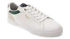 Pantofi sport PEPE JEANS albi, KENTON COURT, din piele ecologica