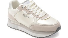 Pantofi sport PEPE JEANS albi, RUSPER SHINE, din material textil