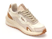 Pantofi sport PEPE JEANS bej, LS60035, din material textil si piele naturala - 1