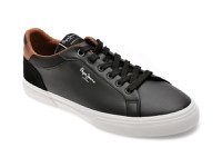 Pantofi sport PEPE JEANS negri, KENTON COURT, din piele ecologica - 1