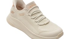 Pantofi sport SKECHERS albi, BOBS SQUAD 4, din material textil