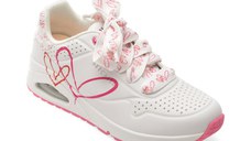 Pantofi sport SKECHERS albi, UNO, din piele ecologica