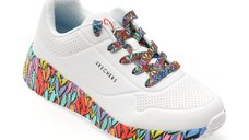 Pantofi sport SKECHERS UNO LITE pentru fete, albi din piele ecologica