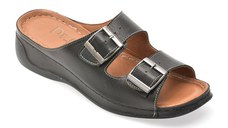 Papuci DR FIT negri, EV2860, din piele naturala