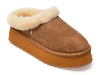 Papuci EMU maro, VIRGINIA FLARE, din piele intoarsa - 1