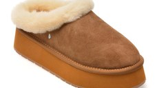 Papuci EMU maro, VIRGINIA FLARE, din piele intoarsa