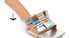 Papuci EPICA argintii, L633, din piele naturala