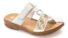 Papuci RIEKER albi, V2864, din piele ecologica