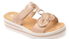Papuci RIEKER roz, V0200, din piele ecologica