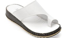 Papuci SHOOZY albi, EV2849, din piele naturala
