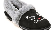 Papuci SKECHERS BOBS TOO COZY negri din material textil pentru femei