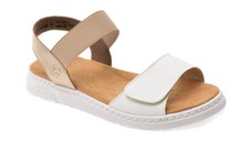 Sandale RIEKER albe, V9161, din piele naturala