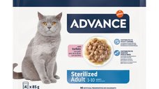ADVANCE Sterilised Curcan - Plic Hrană Umedă pentru Pisici Sterilizate, Multipack 85g x 4buc