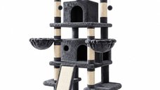 AMYDO Home Monaco - Ansamblu de Joaca pentru Pisici cu 5 Etaje, 2 Casute si Elemente de Sisal, Bej si Antracit, Dimensiuni 60x50x173cm