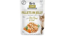 BRIT Care Fillets in Jelly cu Păstrăv și Cod pentru Pisici, Hrană Umedă Fără Cereale, 85g