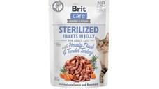 BRIT Care Fillets in Jelly Sterilised, Rață și Curcan, plic hrană umedă fără cereale pisici sterilizate, (în aspic), 85g