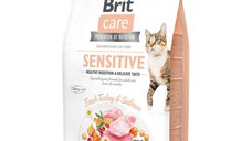 BRIT Care Sensitive Healthy Digestion & Delicate Taste, Curcan și Somon, hrană uscată fără cereale pisici, sensibilități digestive, 2kg