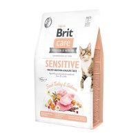 BRIT Care Sensitive Healthy Digestion & Delicate Taste, Curcan și Somon, hrană uscată fără cereale pisici, sensibilități digestive, 400g - 1