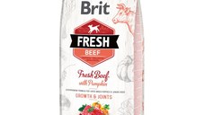 BRIT Fresh Bones & Joints Junior L-XL, Vită cu Dovleac, hrană uscată conținut redus cereale câini junior, 12kg