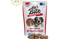 BRIT Let's Bite Meat Snacks Beef Squares with Poultry, XS-XL, Vită și Pui, punguță recompense fără cereale câini, 80g