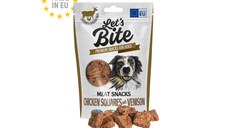 BRIT Let's Bite Meat Snacks Chicken Squares with Venison, XS-XL, Vânat și Pui, punguță recompense fără cereale câini, 80g