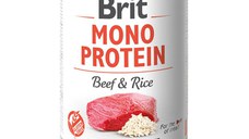 BRIT Mono Protein, Vită cu Orez brun, conservă hrană umedă monoproteică conținut redus cereale câini, (pate), 400g