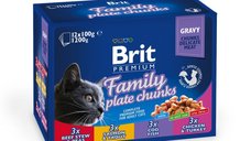 BRIT Premium Pachet Mixt pentru Pisici, 4 Arome, 12 Plicuri de 100g Hrana Umeda in Sos