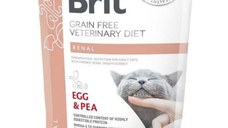 BRIT VD Renal, Ou, dietă veterinară, hrană uscată fără cereale pisici, sistem renal, 400g
