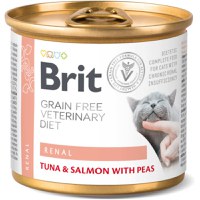 BRIT VD Renal, Ton și Somon, dietă veterinară, conservă hrană umedă fără cereale pisici, sistem renal, (în aspic), 200g - 1