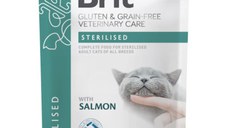 BRIT VD Sterilised, Somon, dietă veterinară, plic hrană umedă fără cereale pisici sterilizate, (în sos), 85g
