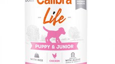 CALIBRA Life Puppy&Junior, XS-XL, Pui și Orez, conservă hrană umedă monoproteică câini junior, (pate), 400g