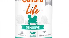 CALIBRA Life Sensitive, XS-XL, Somon și Orez, conservă hrană umedă monoproteică fără cereale câini, sistem digestiv, (pate), 400g