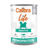CALIBRA Life Sensitive, XS-XL, Somon și Orez, conservă hrană umedă monoproteică fără cereale câini, sistem digestiv, (pate), 400g - 1