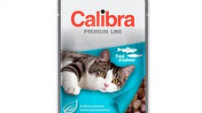 CALIBRA Premium Line, Păstrăv și Somon, plic hrană umedă pisici, (în suc propriu), 100g