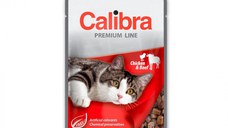 CALIBRA Premium Line, Pui și Vită, plic hrană umedă pisici, (în suc propriu), 100g