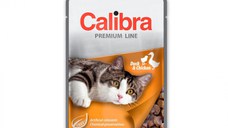 CALIBRA Premium Line, Rață și Pui, plic hrană umedă pisici, (în suc propriu), 100g