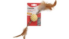 CAMON Matabi Minge cu Parghie &Pene, jucărie stimulare pândă pisici, activități fizice, lemn, multicolor, 14cm, 1buc