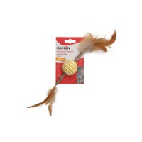 CAMON Matabi Minge cu Parghie &Pene, jucărie stimulare pândă pisici, activități fizice, lemn, multicolor, 14cm, 1buc - 2