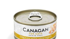 CANAGAN, Pui și Legume, conservă hrană umedă fără cereale pisici junior & adult, (în suc propriu), 75g