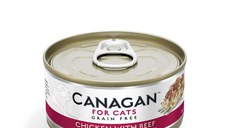 CANAGAN, Pui și Vită, conservă hrană umedă fără cereale pisici junior & adult, (în suc propriu), 75g