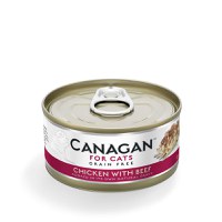 CANAGAN, Pui și Vită, conservă hrană umedă fără cereale pisici junior & adult, (în suc propriu), 75g - 1
