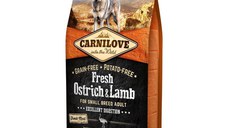 CARNILOVE Fresh Excellent Digestion XS-S, Struț și Miel, hrană uscată fără cereale câini, sensibilitați digestive, 6kg