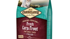 CARNILOVE Fresh Sterilised, Crap și Păstrăv, hrană uscată fără cereale pisici sterilizate, 6kg