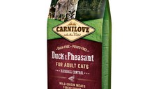 CARNILOVE Hairball Control, Rață și Fazan, hrană uscată fără cereale pisici, limitarea ghemurilor de blană, 6kg