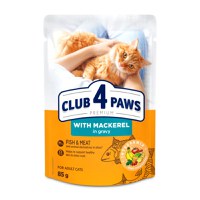 CLUB 4 PAWS, Macrou, plic hrană umedă pisici, (în sos), 85g - 2