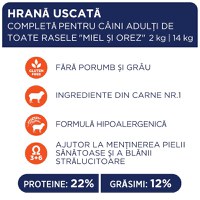 CLUB 4 PAWS Premium Hypoallergenic, Miel și Orez, hrană uscată câini, sensibilități digestive, piele și blană CLUB 4 PAWS Premium, XS-XL, Miel și Orez, hrană uscată câini, alergii, 14kg - 4